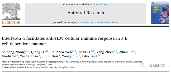 【期刊導讀】侯金林/李詠茵/唐利波教授團隊：干擾素α通過B細胞與T細胞的強化連接增強抗HBV特異性免疫應答